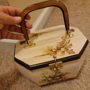 Handmade wooden purse from 80s, lined inside, very pretty